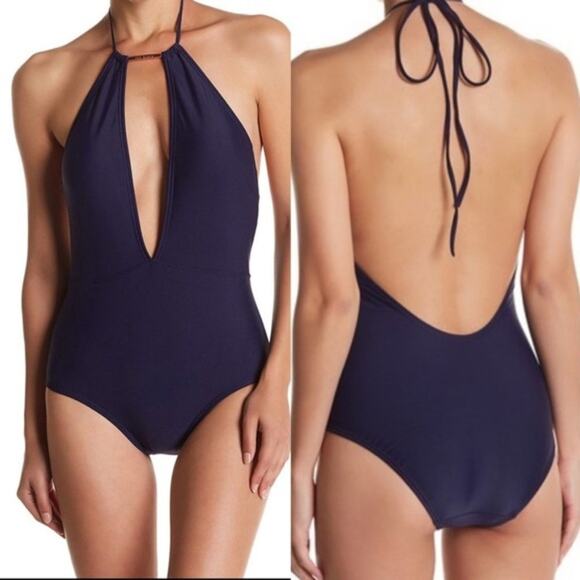 Ted Baker Pikka Halter One Piece Swimsuit Navy Blue - Picture 2 of 5